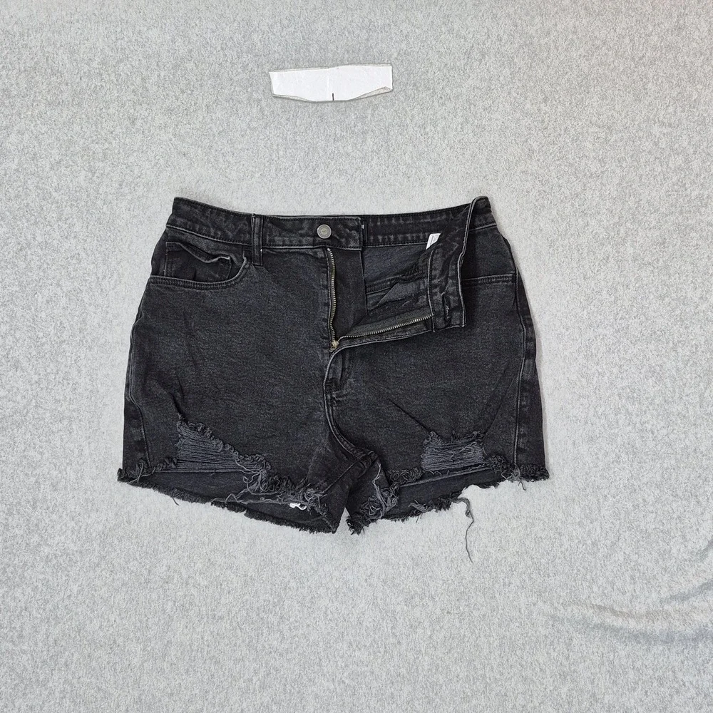 Hollister Women Shorts 10 W30 Black Denim Ultra High-Rise Mom Short Grunge